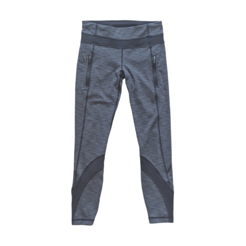 lululemon athletica Gray and Black Crop Leggings with Zipper Pockets - Size 4